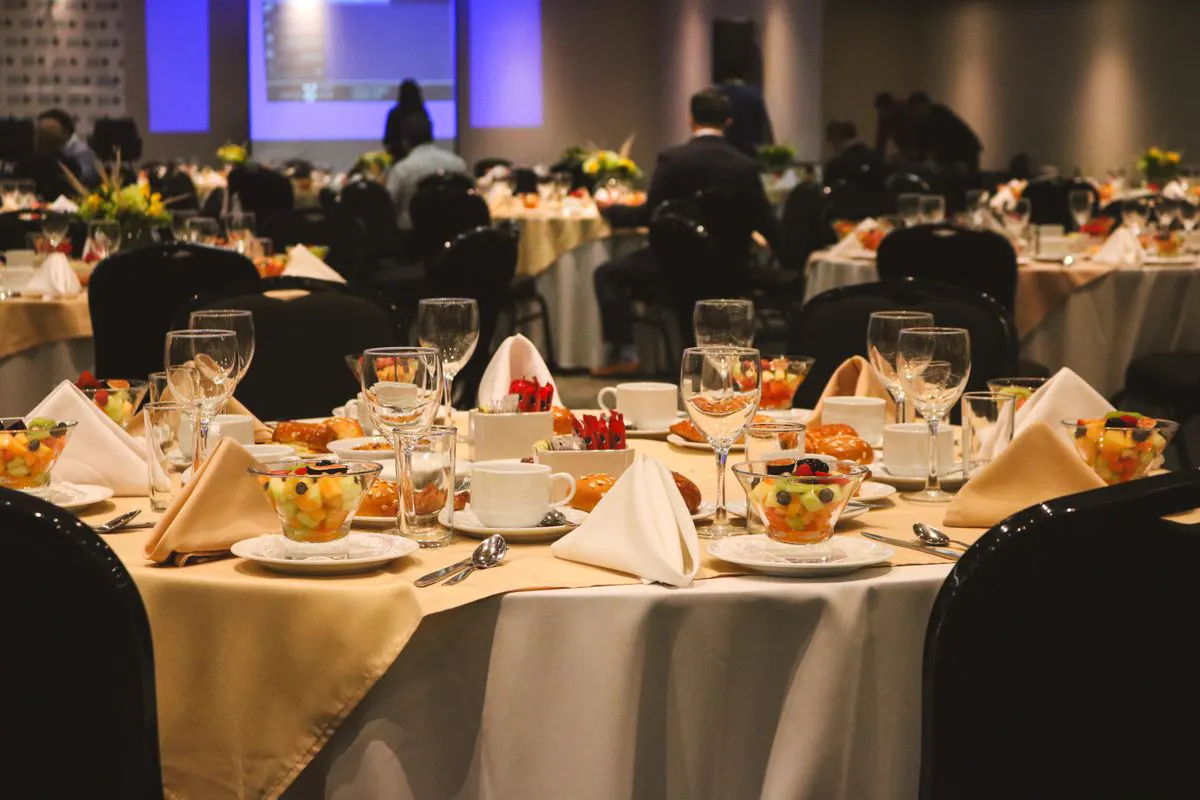 Tables laid for an awards dinner
